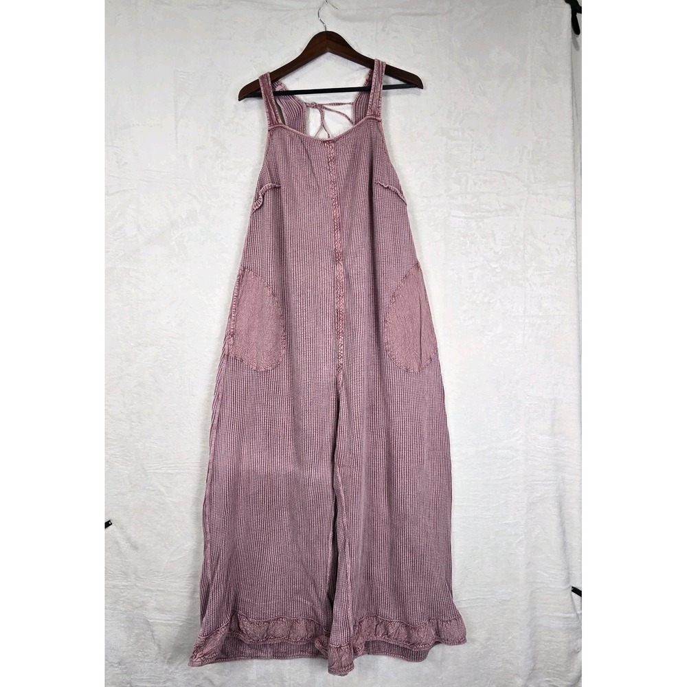 Free People Callie One-Piece Jumpsuit Wide-Leg Waffle Rose FP ONE Size Large - Picture 3 of 12